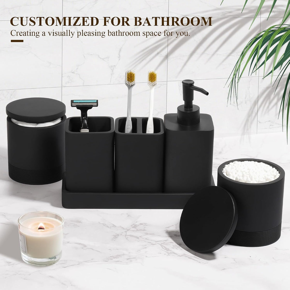 YMXYJM Bathroom Accessories Set, 6 Piece Soap Dispenser Set - Matte Black