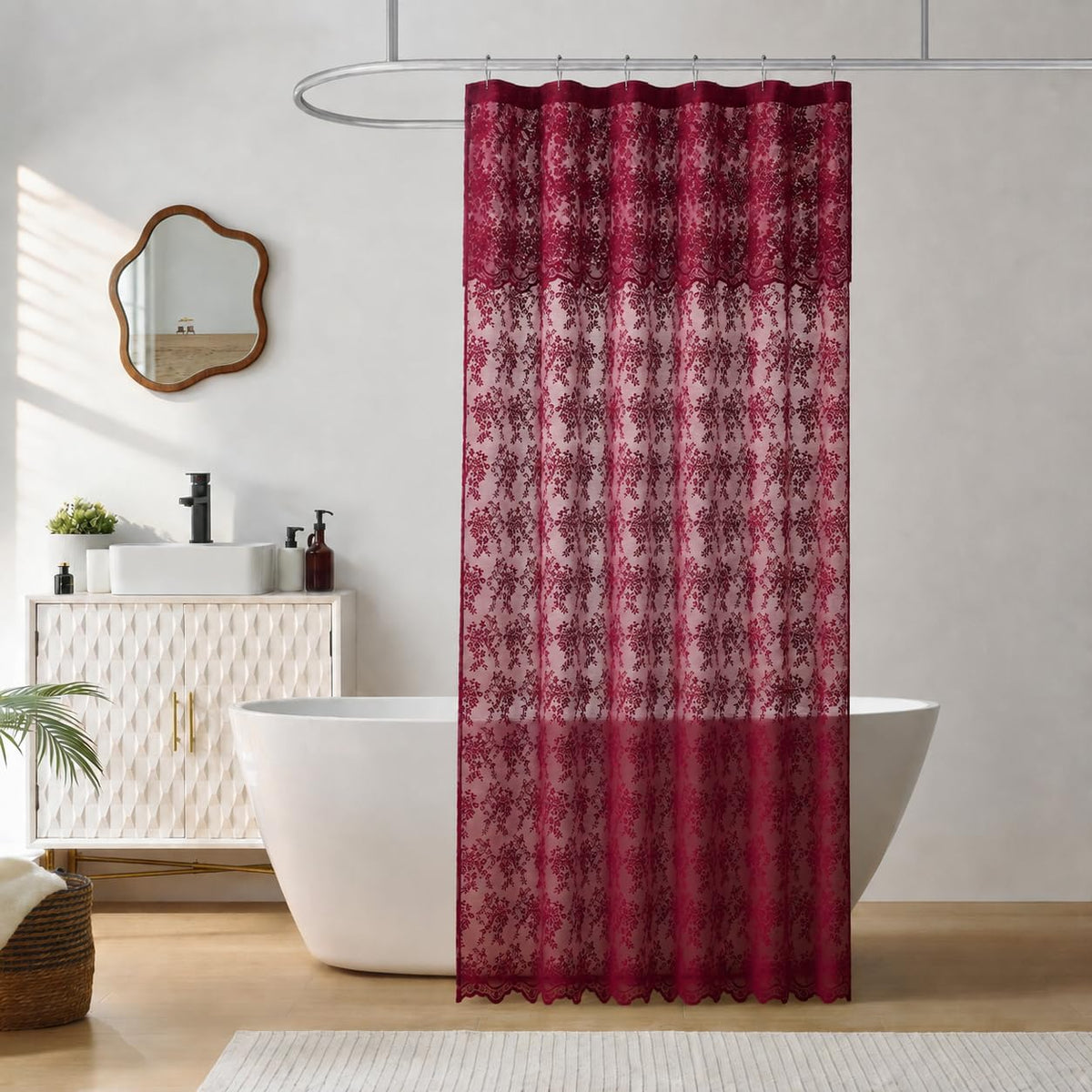 TUDECO Black Lace Shower Curtain with Valance, Gothic Style, 72 x 72 Inch