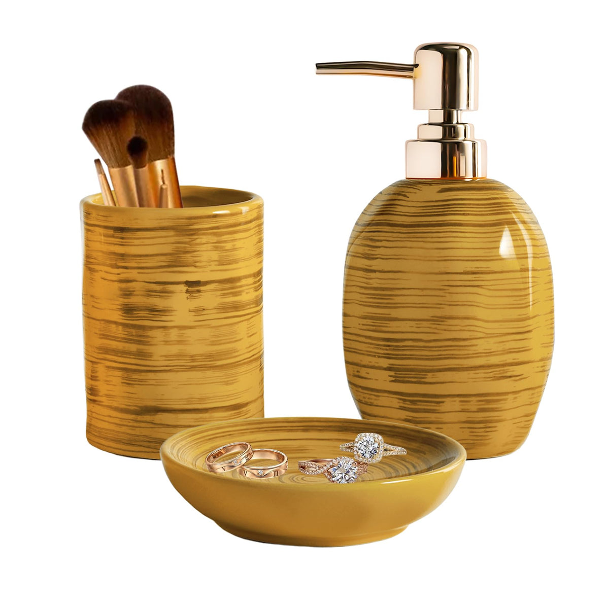 Burnt Orange Bathroom Accessories Set, 3PC Ceramic Bathroom Sets Complete, Toothbrush Holders, Soap Dispenser, Soap Dish, Vibrant Bathroom Decor, Bathroom Organizer for Countertop