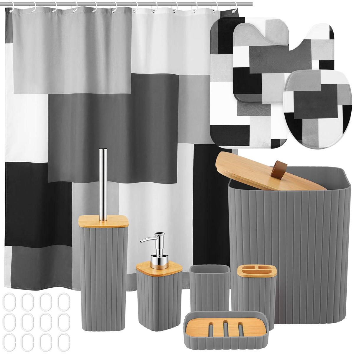 Patelai 10 Pcs Black and Gold Marble Bathroom Decor Set with Shower Curtain