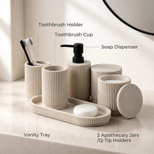 UFORU 6-Piece Bathroom Accessories Set,Resin Vanity Countertop Organizer