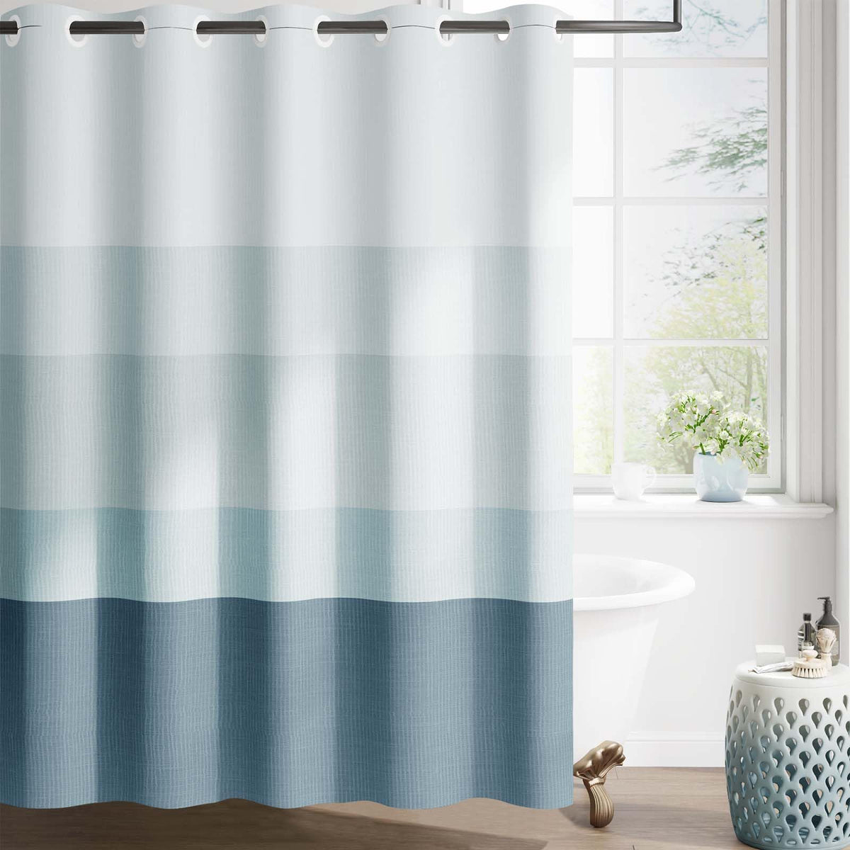 jinchan Ombre Ocean Blue Shower Curtain for Bathroom 70x72 Inch 12 Hooks