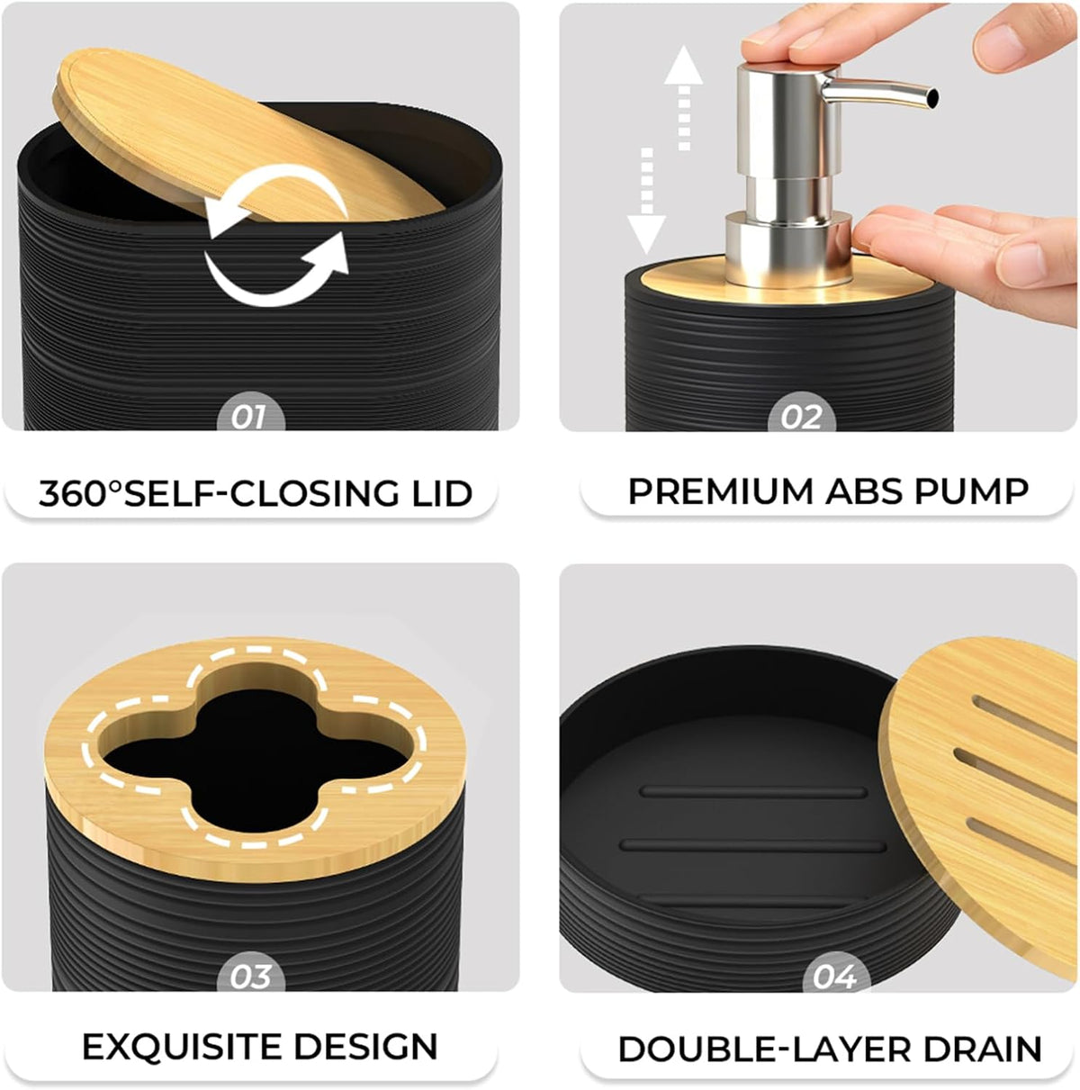 Bathroom Accessory Set, 6-Pcs Black