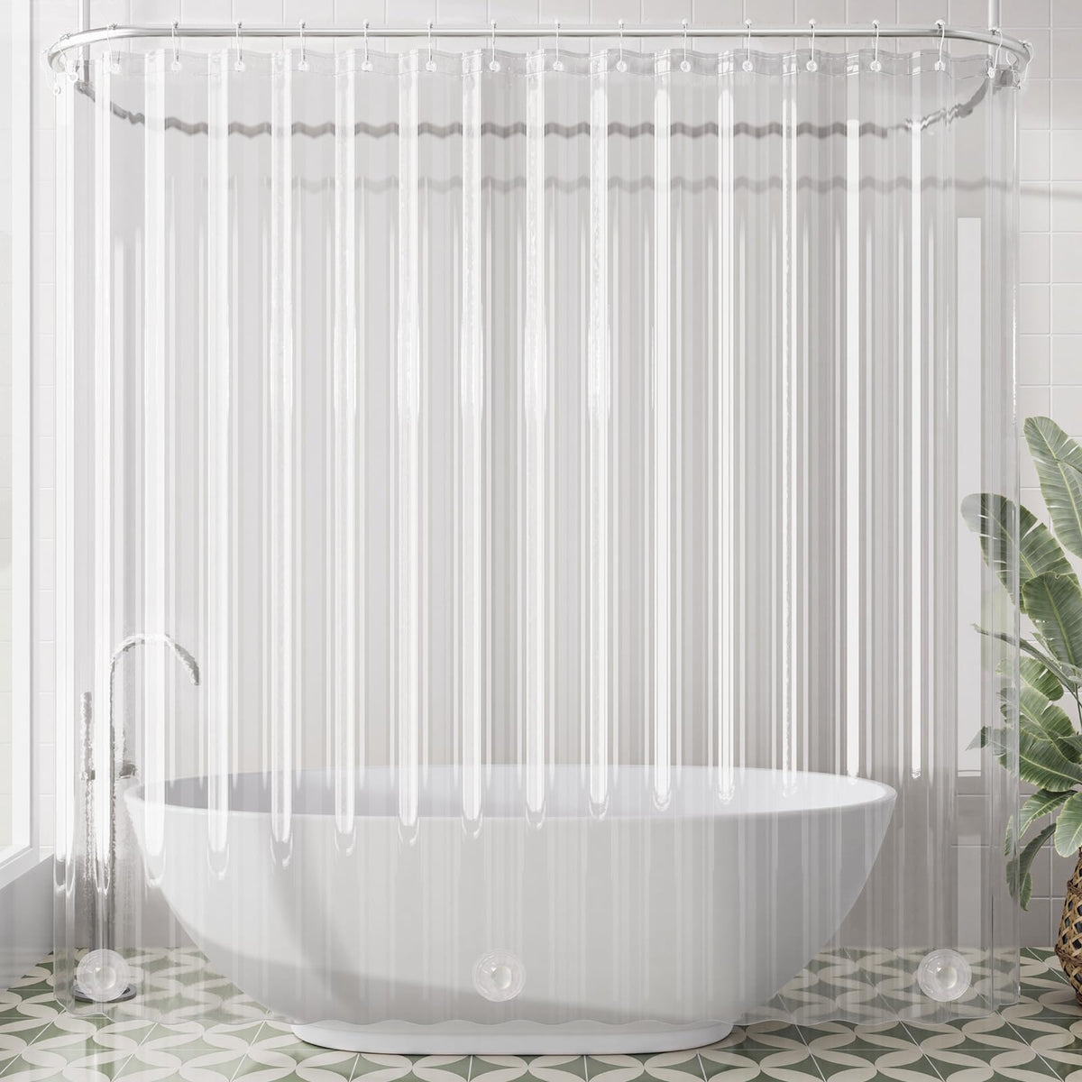 AmazerBath Plastic Shower Curtain Clear 72x74 Inches, Clear Shower Curtain Heavy Duty 8G Premium PEVA, Weighted Shower Curtains for Bathroom Accessories with 3 Big Stones and 12 Rustproof Grommets