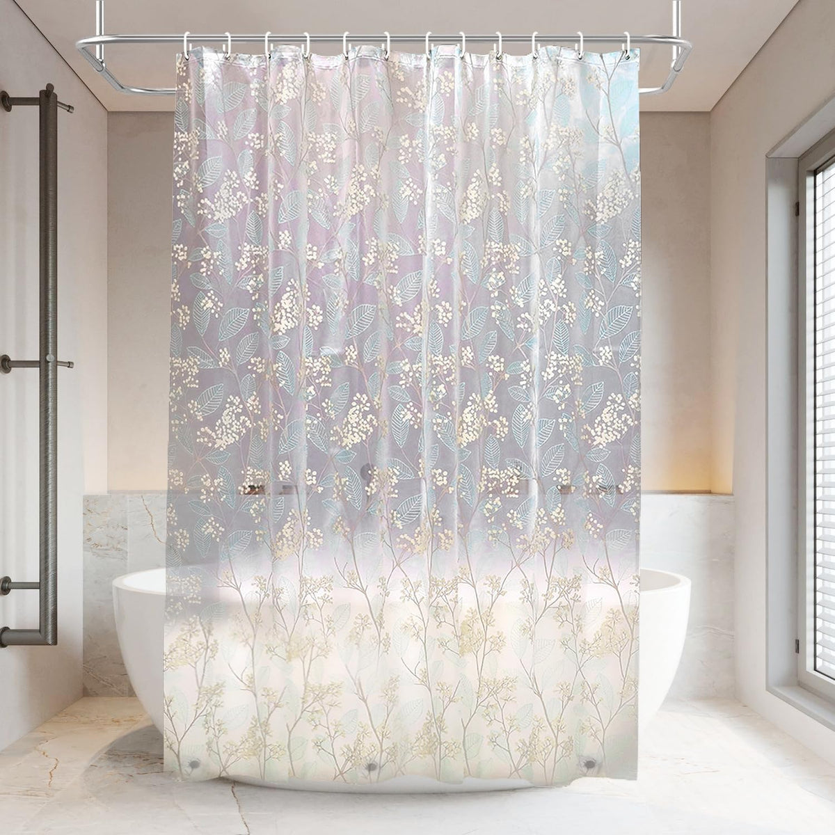 PEVA Shower Curtain, Water Repellent Premium Bathroom Shower Curtain with 3 Magnetic Weights for Shower Stall, Bathtubs