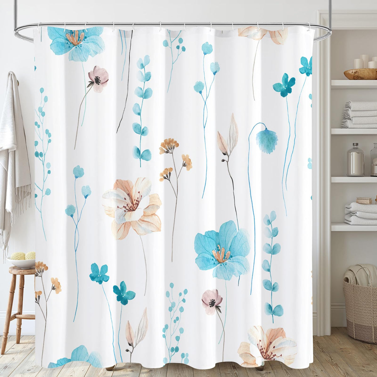 Gibelle Sage Green Beige Watercolor Floral Fabric Shower Curtain 72x72