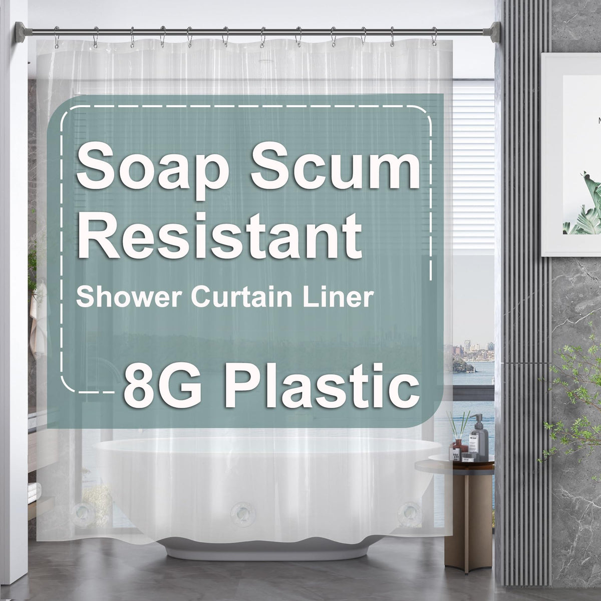 AmazerBath Plastic Shower Curtain Clear 72x74 Inches, Clear Shower Curtain Heavy Duty 8G Premium PEVA, Weighted Shower Curtains for Bathroom Accessories with 3 Big Stones and 12 Rustproof Grommets