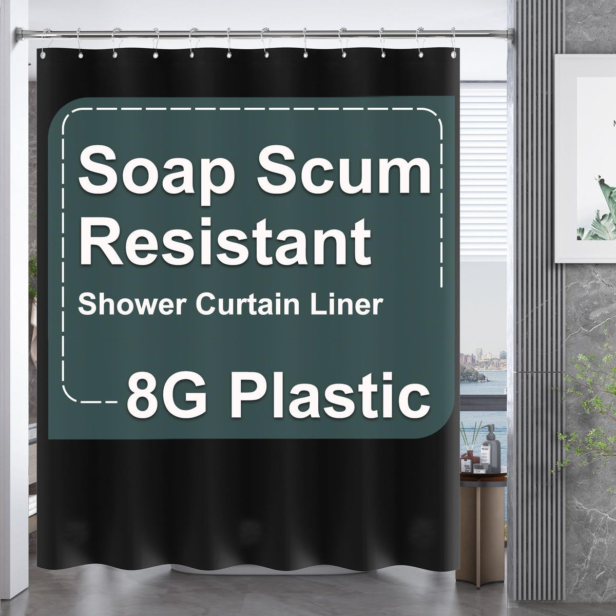 AmazerBath Plastic Shower Curtain Clear 72x74 Inches, Clear Shower Curtain Heavy Duty 8G Premium PEVA, Weighted Shower Curtains for Bathroom Accessories with 3 Big Stones and 12 Rustproof Grommets