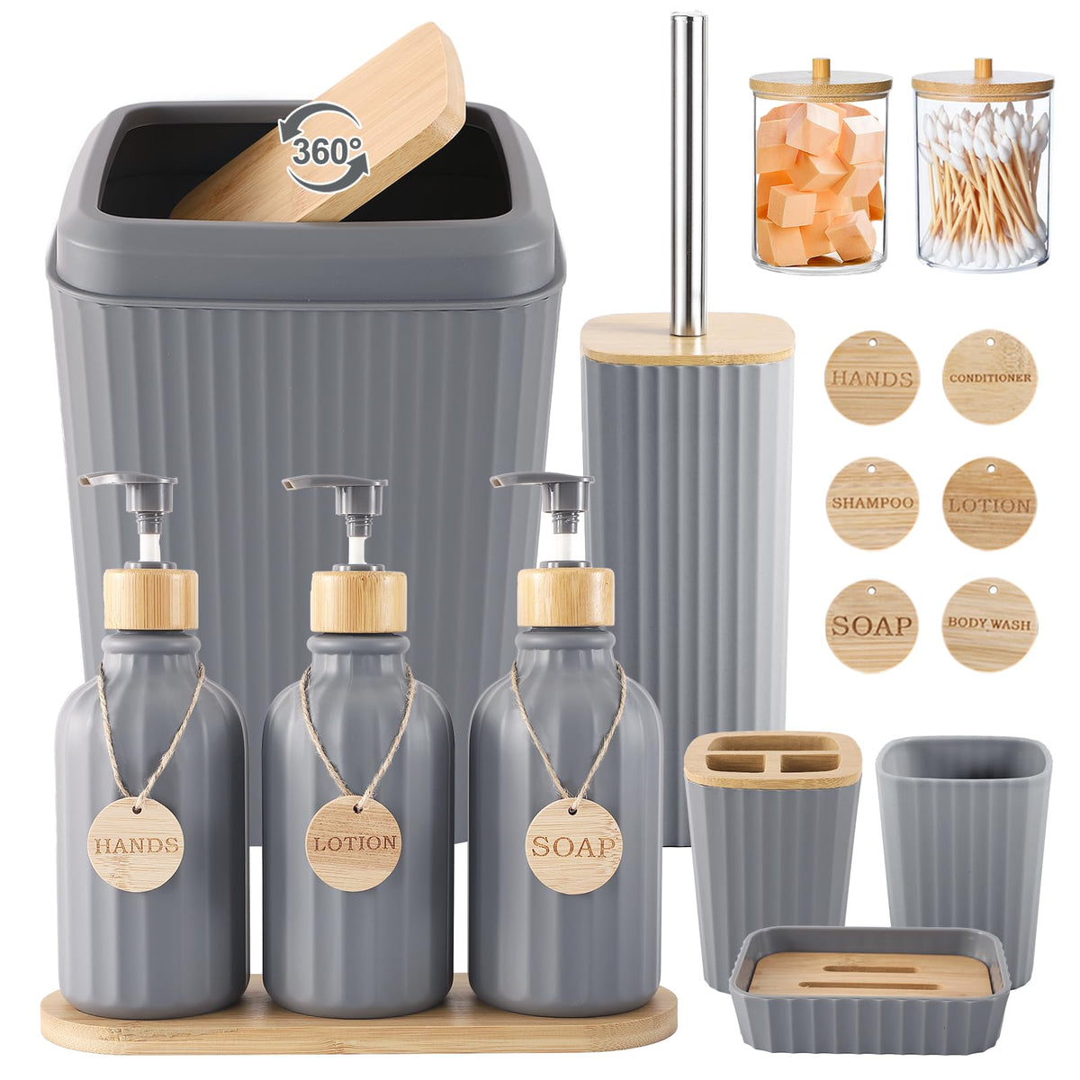 XLHOMO Black Bathroom Accessories Set 17PCS Bathroom Set with 3PCS Soap Dispenser Bathroom Accessory Set Black Trash Can for Bathroom Decor