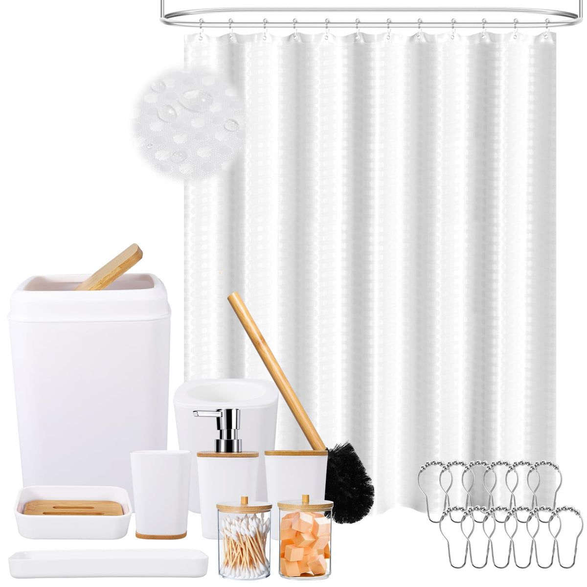 XLHOMO Bathroom Sets with Shower Curtain and Rugs,24PCS Black Bathroom Set Shower Curtain Set with Bathroom Trash Can Bathroom Accessories