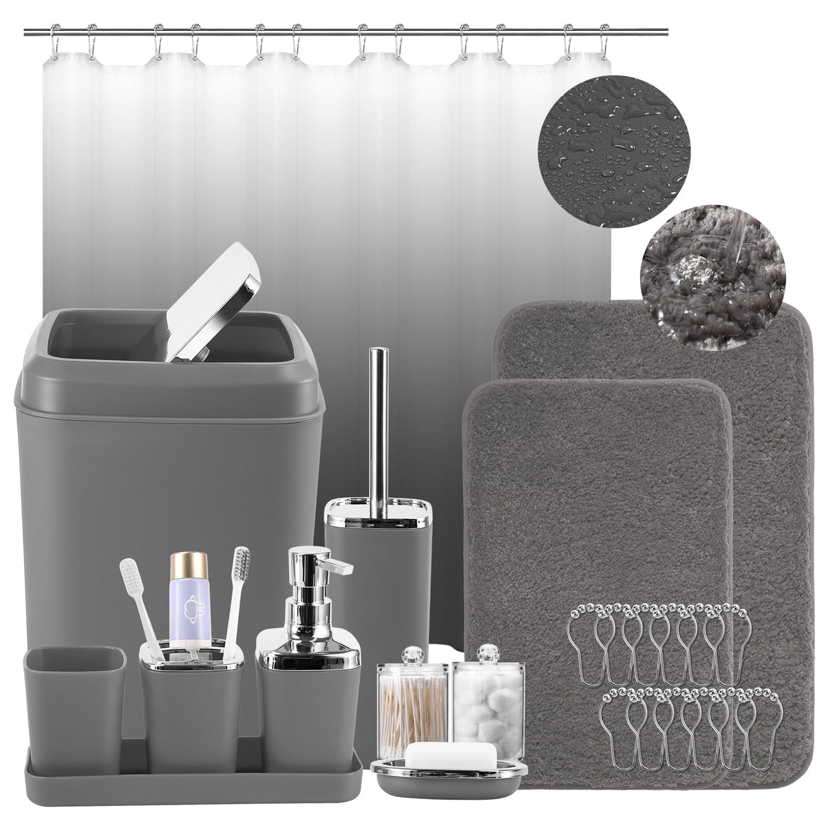 XLHOMO Sage Green Bathroom Set, Bathroom Sets with Shower Curtain and Rugs
