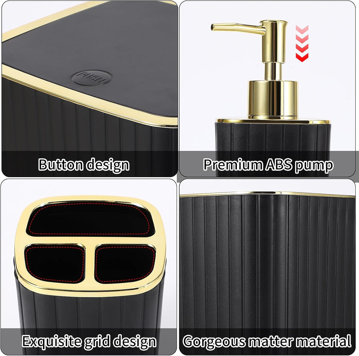 XLHOMO Bathroom Accessories Set - 10PC Gorgeous Black Bathroom Set