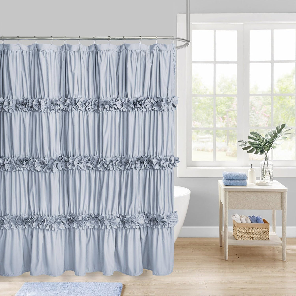 Homechoice Decor Camel Ruffle Shower Curtain 72" W x 72" H