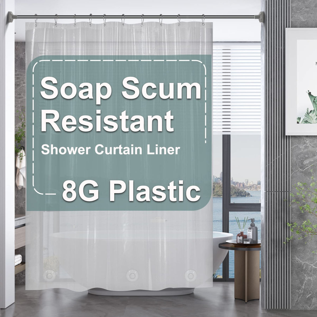 AmazerBath Plastic Shower Curtain Clear 72x74 Inches, Clear Shower Curtain Heavy Duty 8G Premium PEVA, Weighted Shower Curtains for Bathroom Accessories with 3 Big Stones and 12 Rustproof Grommets
