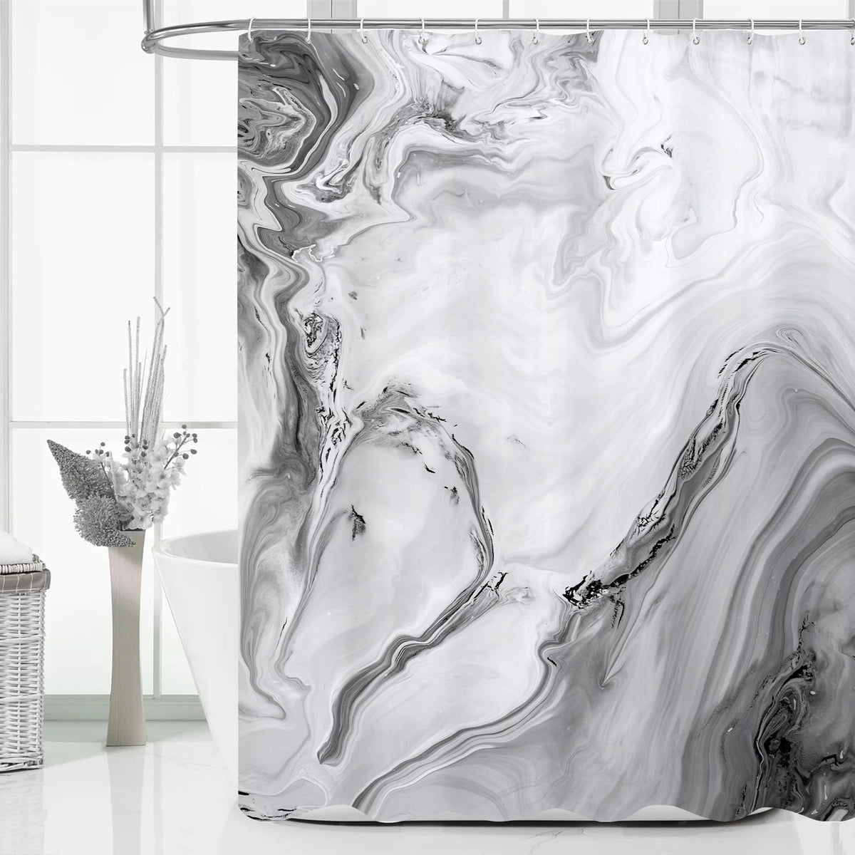 Blue Marble Fabric Shower Curtain, Abstract Watercolor, 72 x 72 Inches