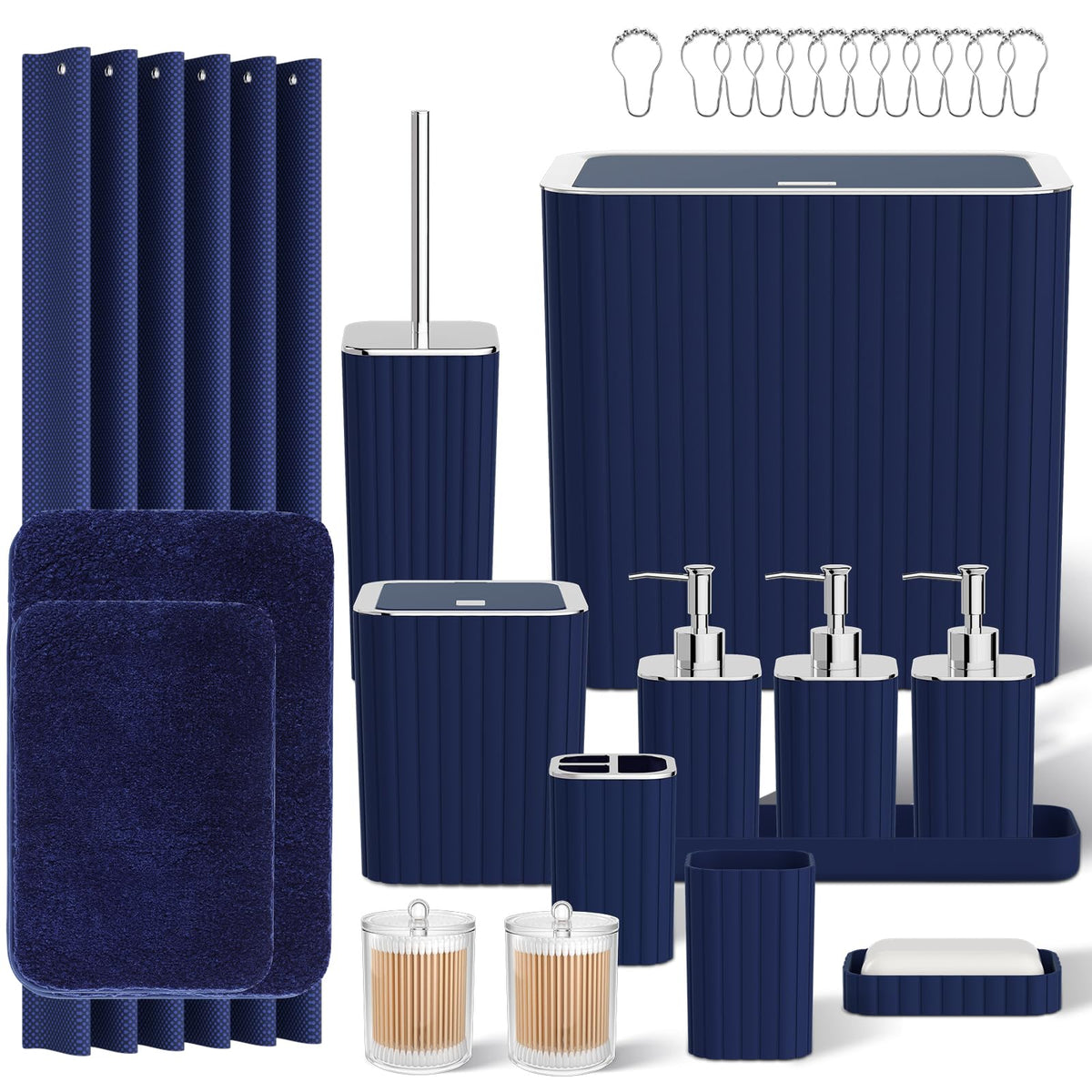 Bathroom Sets with Shower Curtain and Rugs - Elegant Bathroom Set, 27PC Bathroom Accessories Set, Green Bathroom Set, Mini Trash Can, Toilet Brush, Trash Can & Soap Dispenser