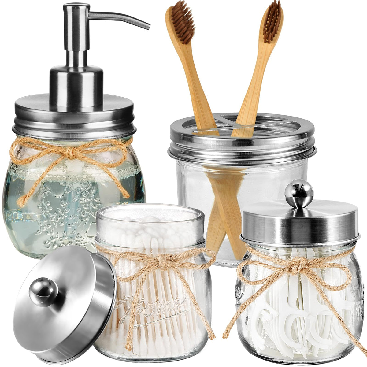 Amolliar Glass Mason Jar Bathroom Accessories Set 4 Pcs (Bronze)
