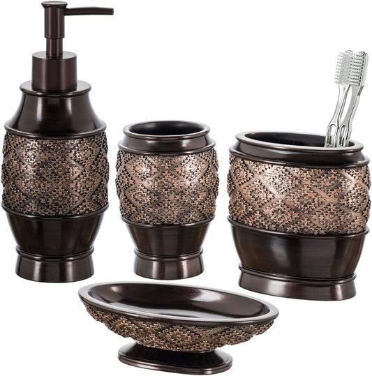 Creative Scents Dublin Brown 4 Piece Bathroom Accessory Set