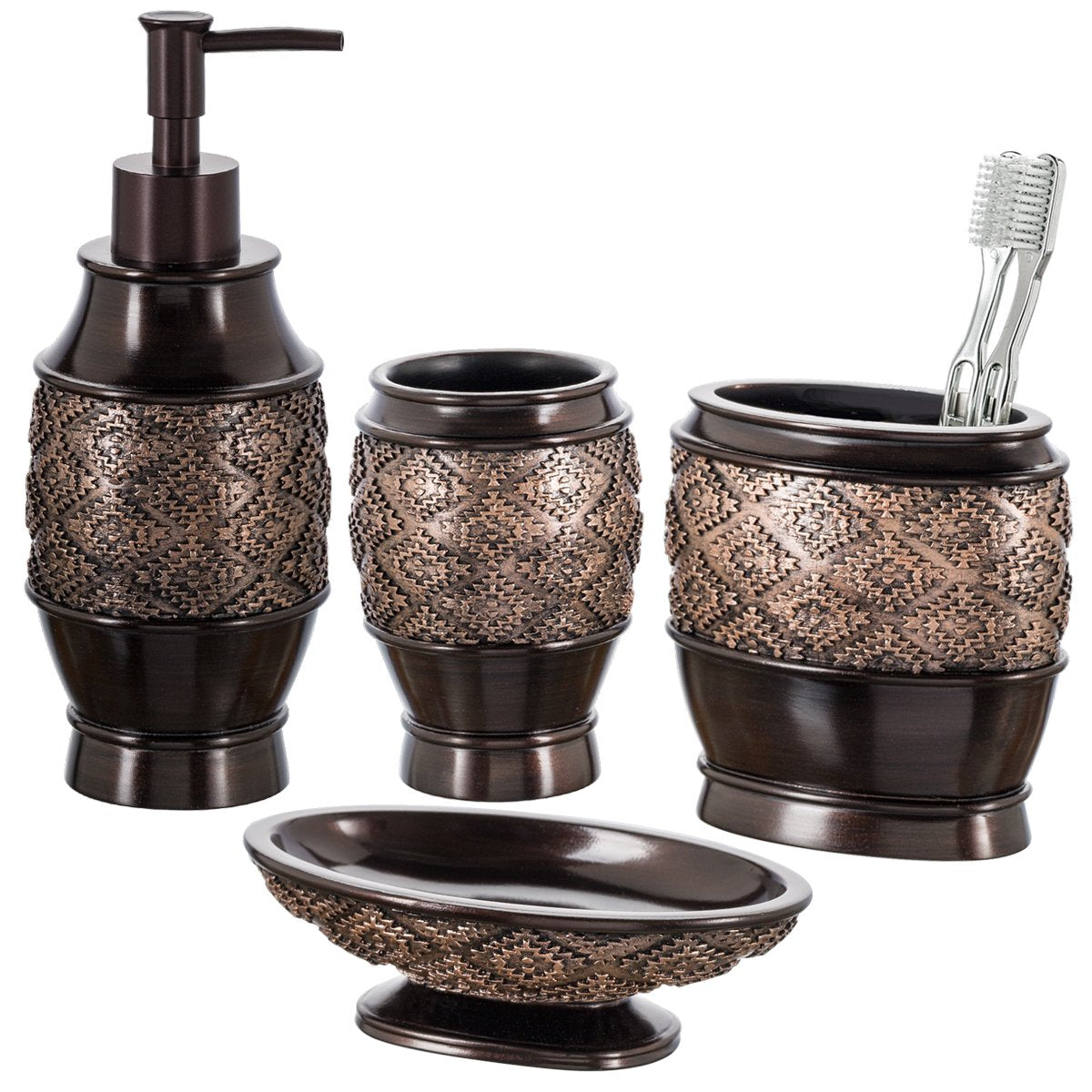 Creative Scents Dublin Brown 4 Piece Bathroom Accessory Set