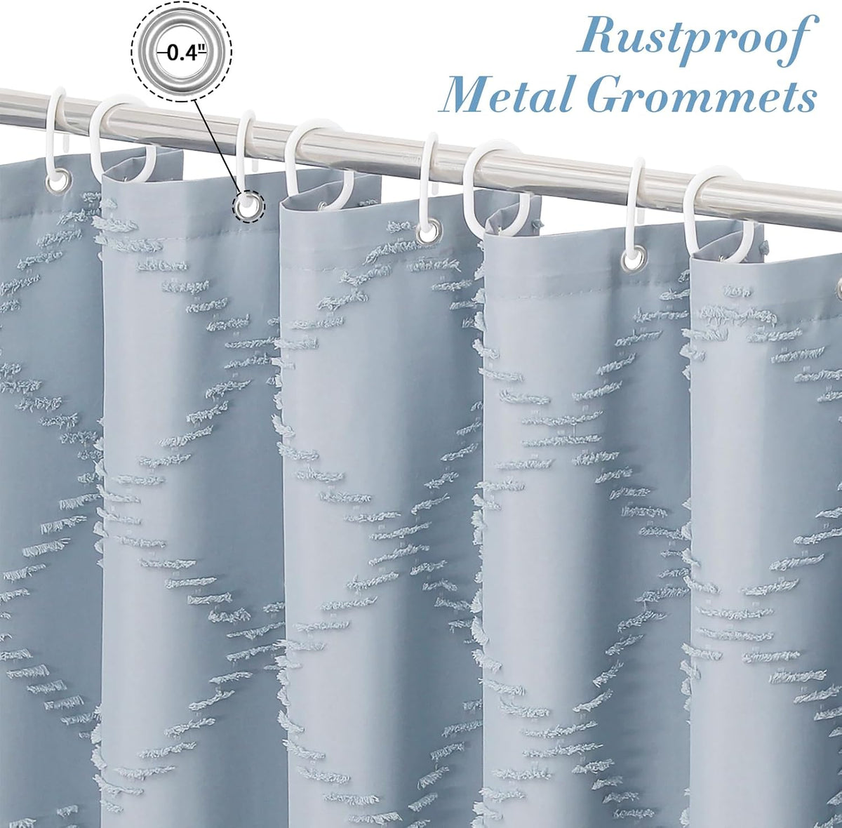 Blue Boho Woven Fabric Shower Curtain with Tassel 72 x 72, Tufted Textured