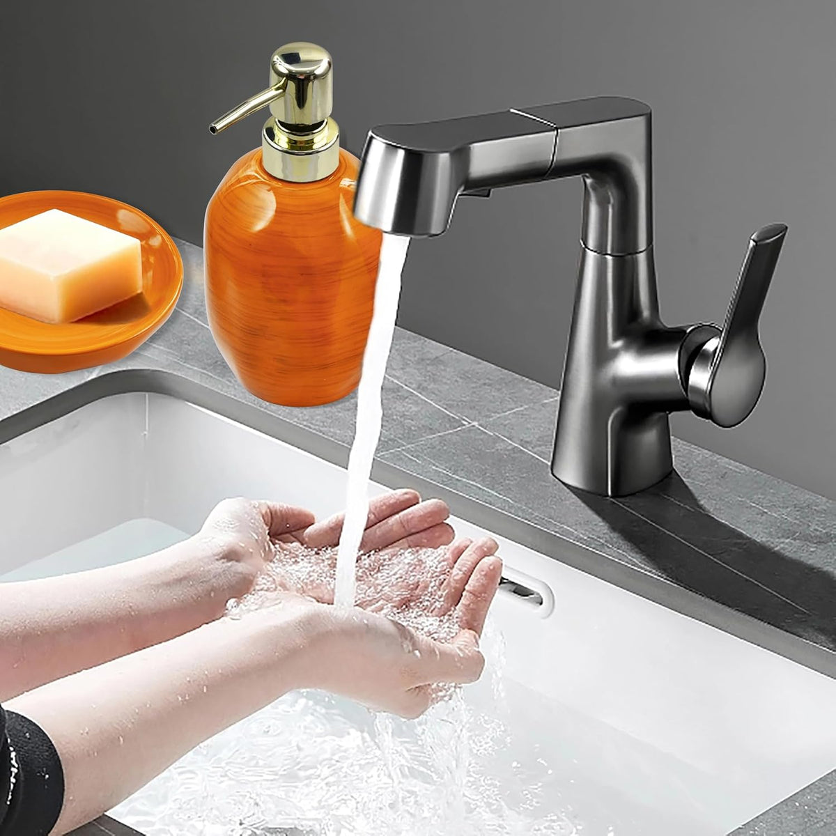 Burnt Orange Bathroom Accessories Set, 3PC Ceramic Bathroom Sets Complete, Toothbrush Holders, Soap Dispenser, Soap Dish, Vibrant Bathroom Decor, Bathroom Organizer for Countertop