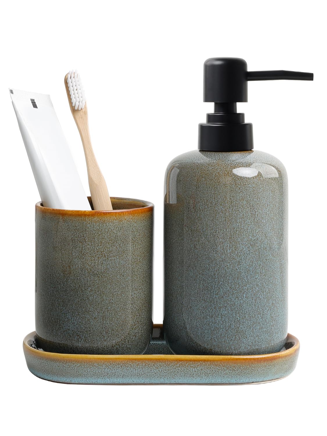 INGOFIN Ceramic Bathroom Accessories Set, Soap Dispenser &Toothbrush Holder