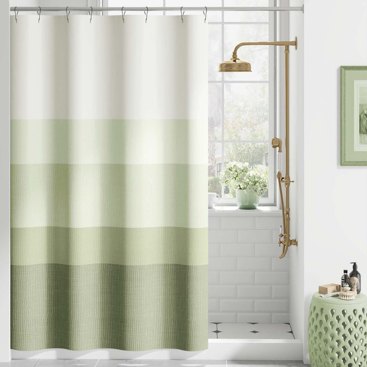 jinchan Ombre Ocean Blue Shower Curtain for Bathroom 70x72 Inch 12 Hooks