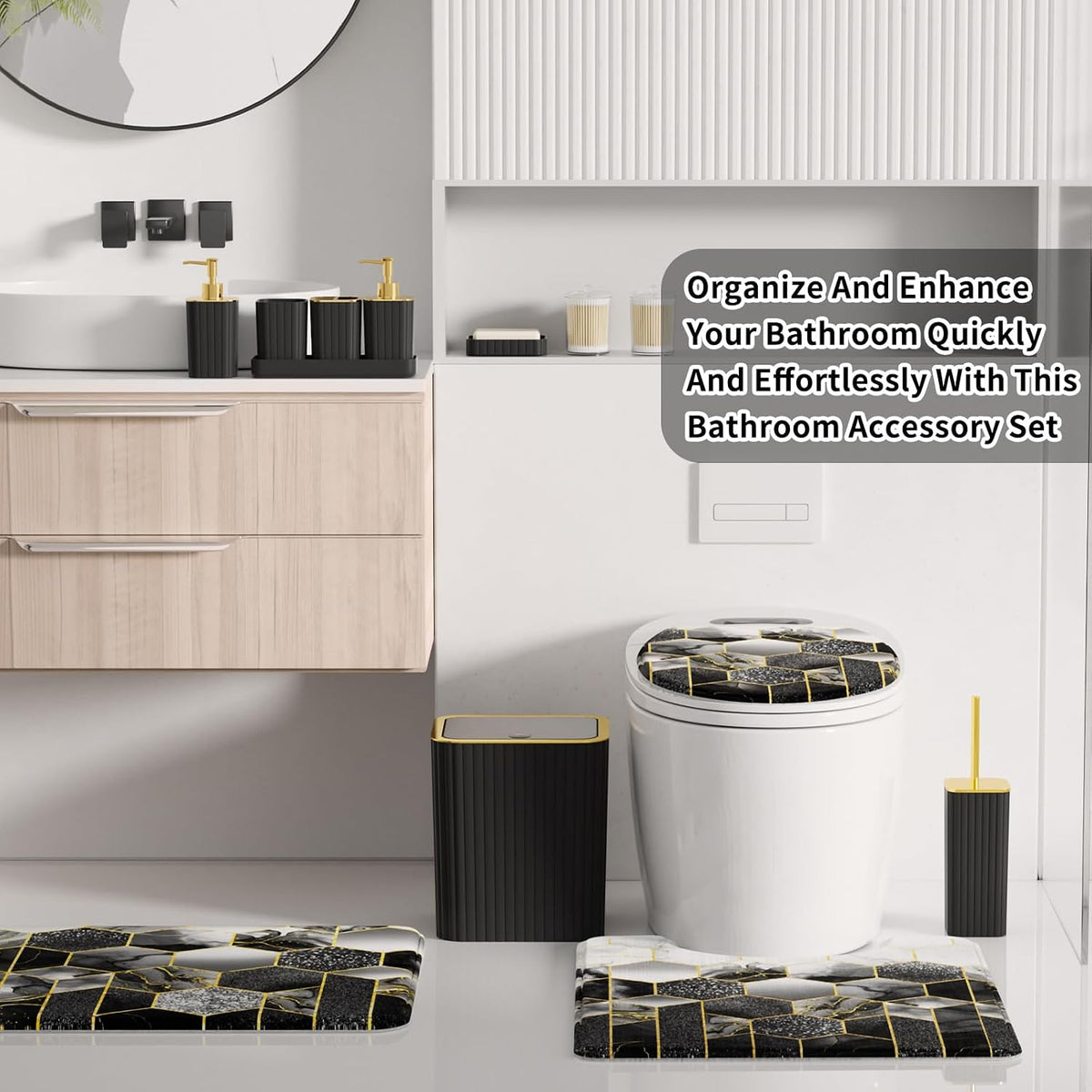 XLHOMO Bathroom Set - 26PC Bathroom Set with Shower Curtain and Rugs, Black