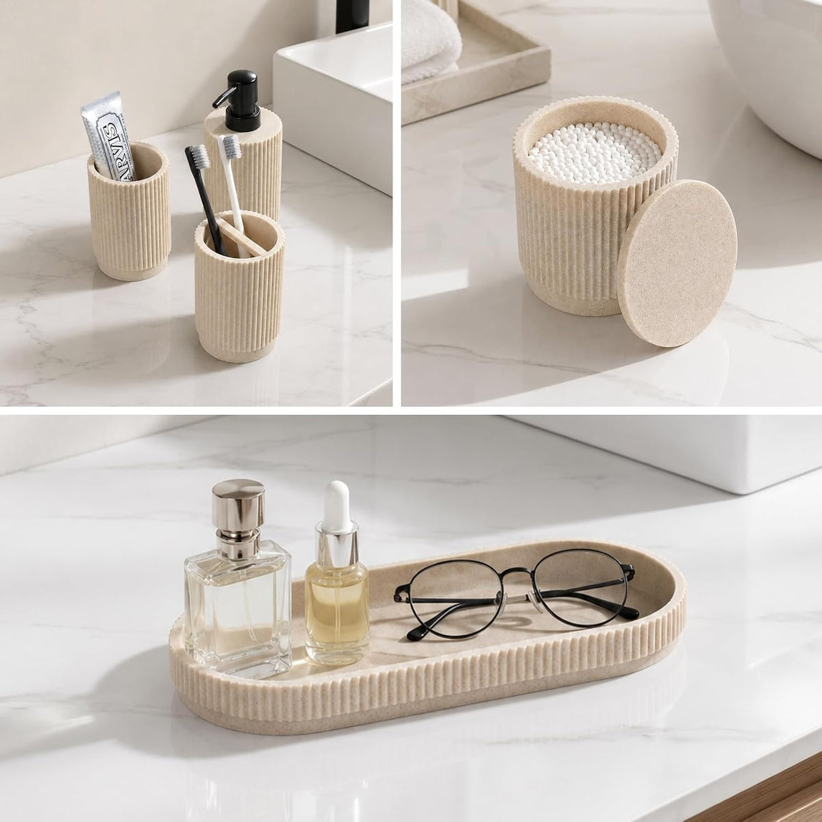 UFORU 6-Piece Bathroom Accessories Set,Resin Vanity Countertop Organizer