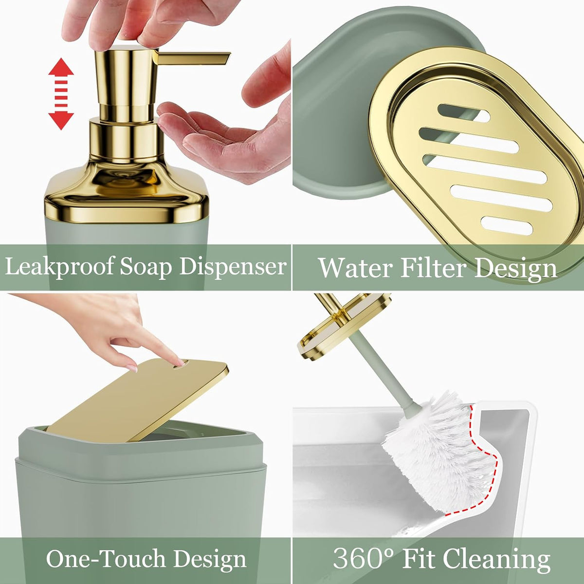 XLHOMO Sage Green Bathroom Set, Bathroom Sets with Shower Curtain and Rugs