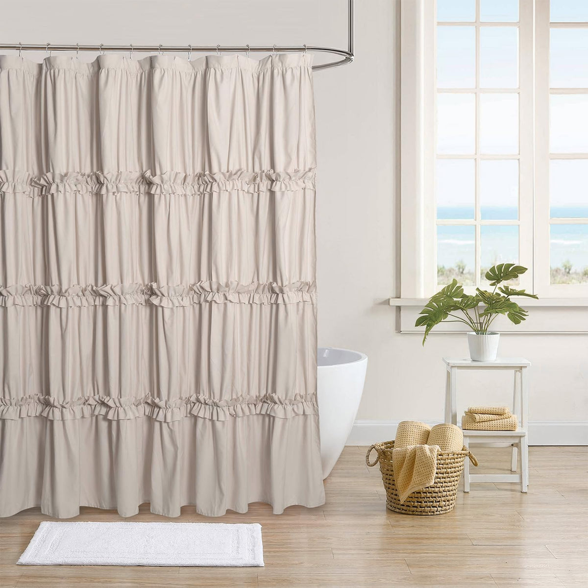 Farmhouse Ruffle Shower Curtain, Black, 72 x 72 in