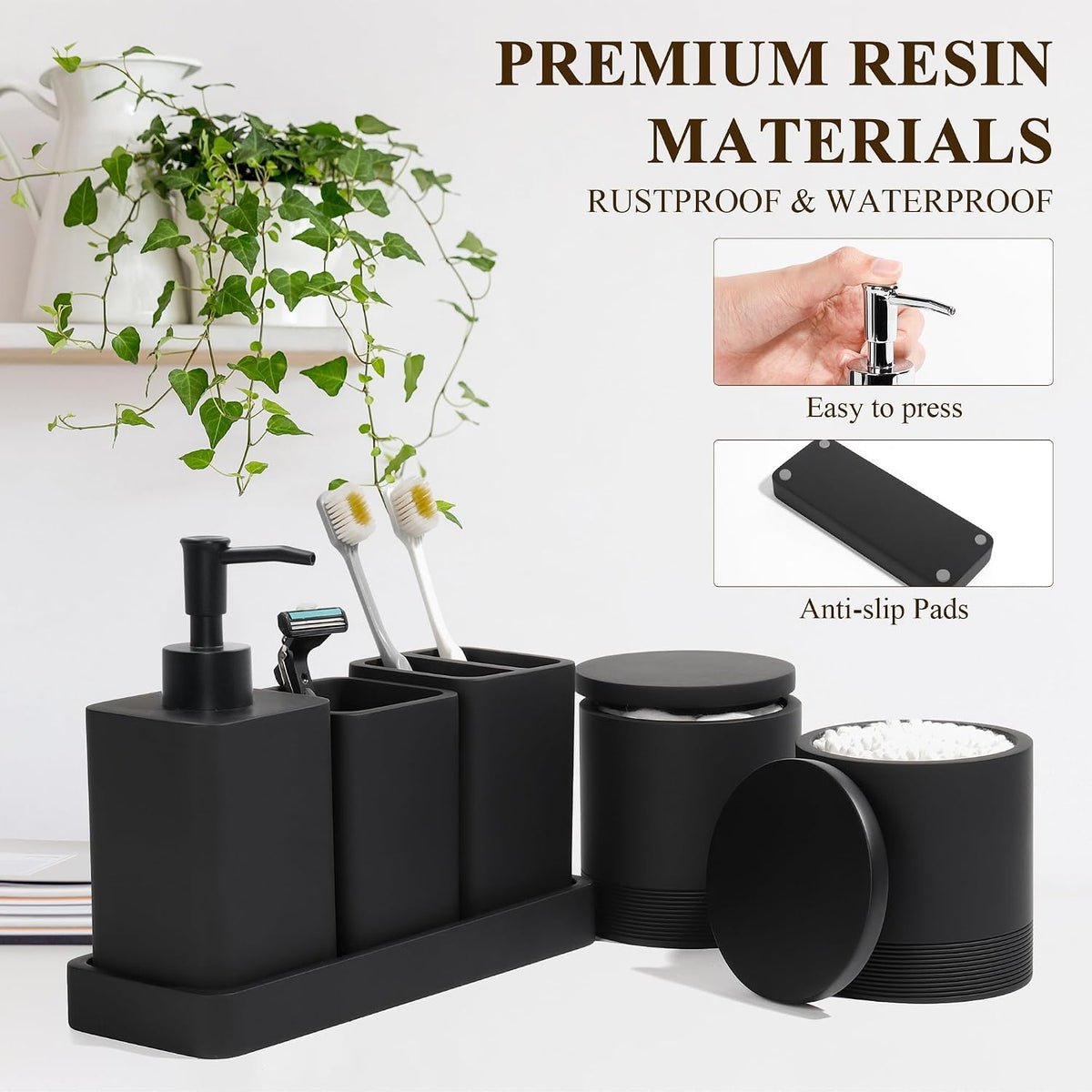 YMXYJM Bathroom Accessories Set, 6 Piece Soap Dispenser Set - Matte Black