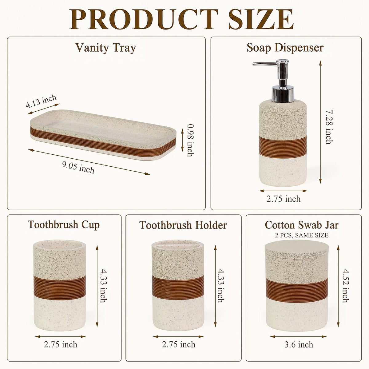 YMXYJM 6-Piece Resin Bathroom Accessories Set, Beige