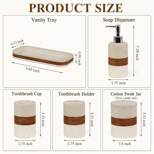 YMXYJM 6-Piece Resin Bathroom Accessories Set, Beige
