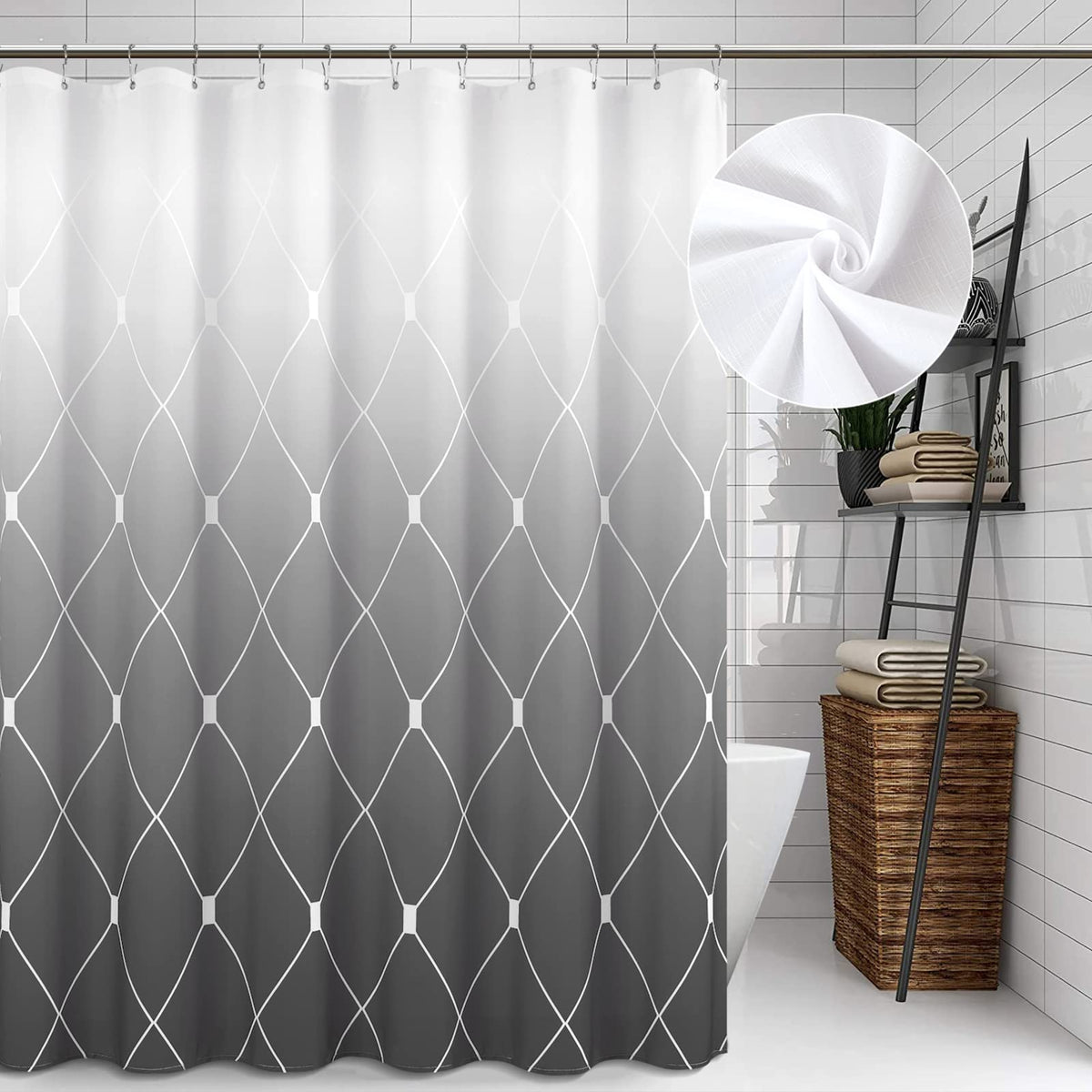 Grey and White Ombre Shower Curtain for Bathroom Luxury Hotel Spa, Machine Washable, Morden Decorative Bath Curtain, Gray Linen Textured Shower Curtains