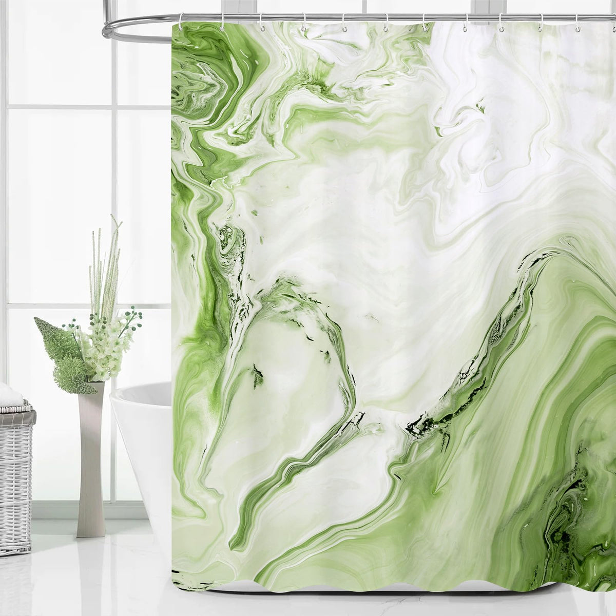 Blue Marble Fabric Shower Curtain, Abstract Watercolor, 72 x 72 Inches