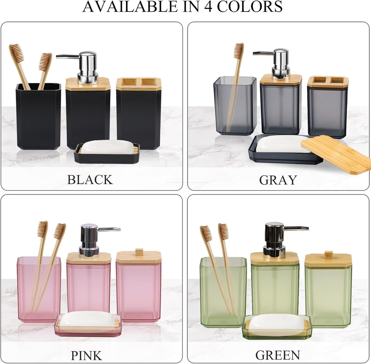 CERBIOR Bamboo Bathroom Accessories Set 7 Piece Bath Ensemble,Pink