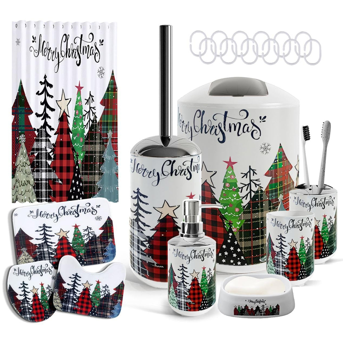 Clara Clark Bathroom Set - Navy Bathroom Accessories Set, 20PC Bathroom Accessory Set, Shower Curtain Set with Liner, Toothbrush Holder, Soap Dispenser, Soap Dish, Toilet Brush Holder, and Trash Can