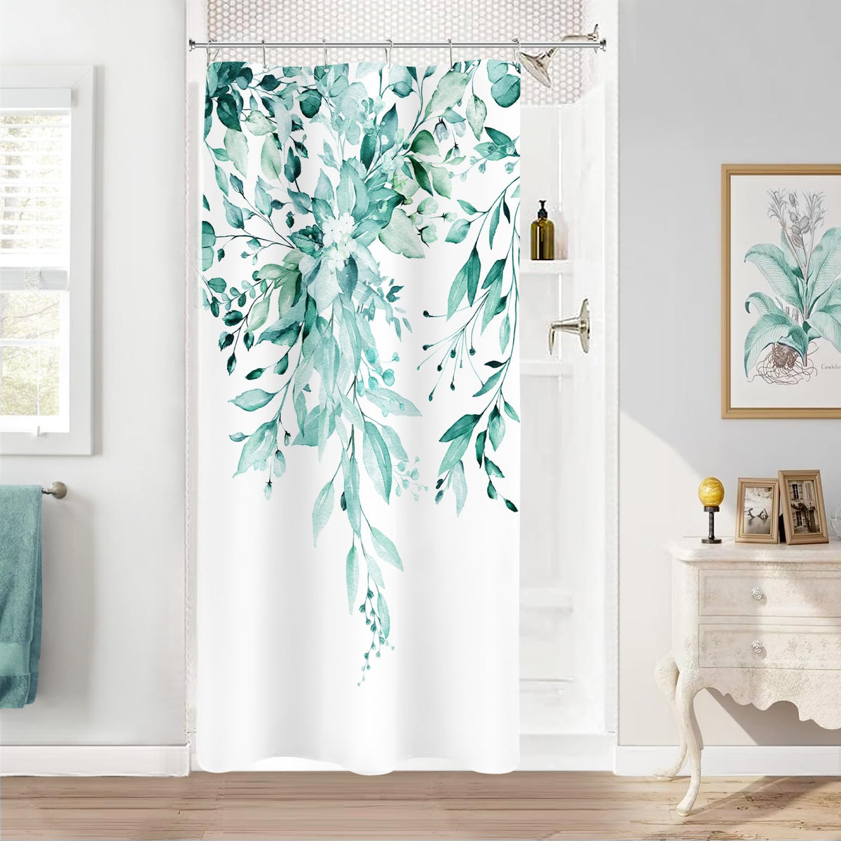 Sage Green Eucalyptus Fabric Shower Curtain for Bathroom, 72x72
