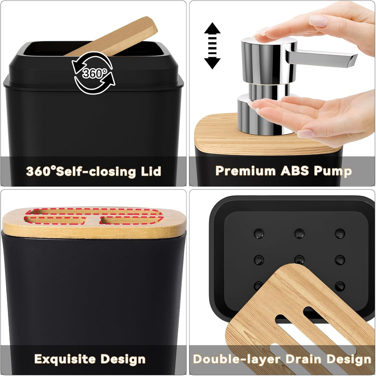 XLHOMO Bathroom Sets with Shower Curtain and Rugs,24PCS Black Bathroom Set Shower Curtain Set with Bathroom Trash Can Bathroom Accessories