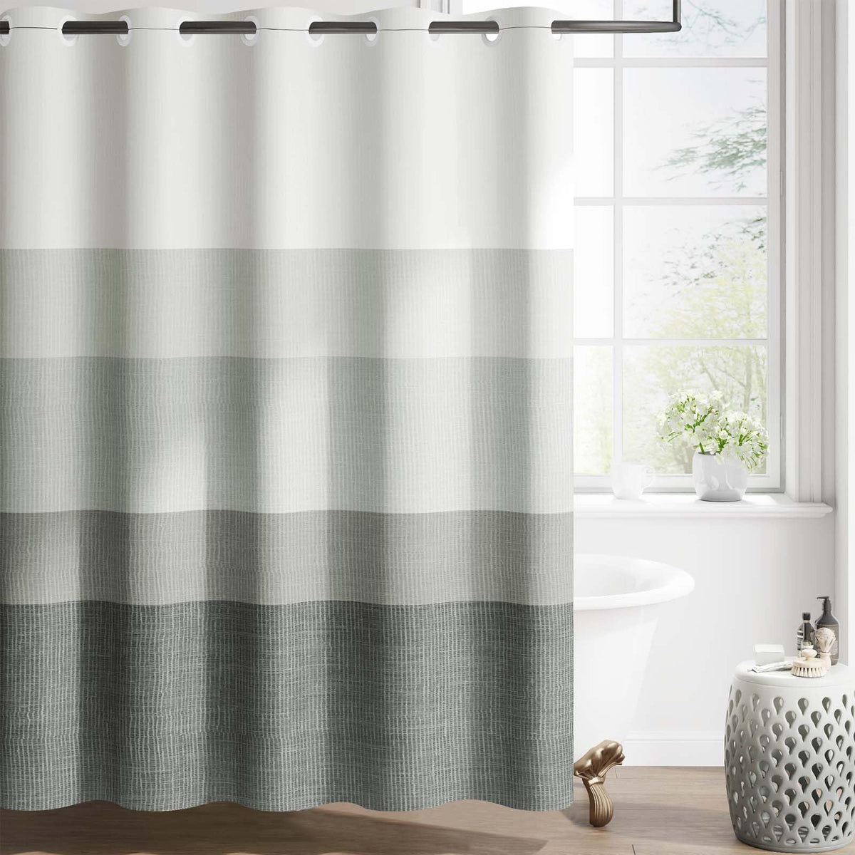 jinchan Ombre Ocean Blue Shower Curtain for Bathroom 70x72 Inch 12 Hooks