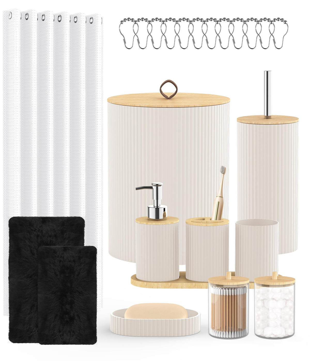 22Pcs Matte Black Bathroom Accessories Set Shower Curtain Decor Kit