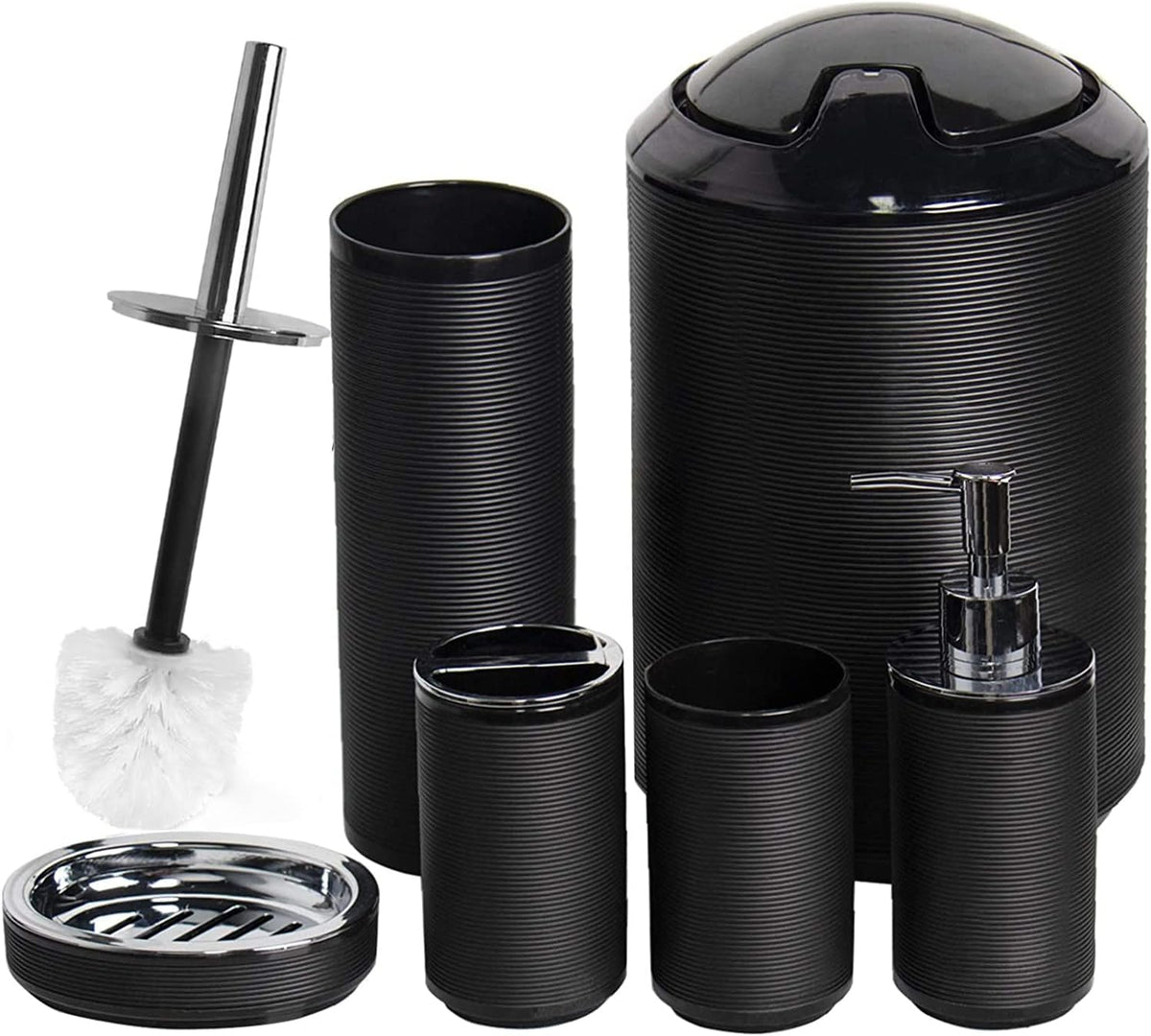 CERBIOR Bathroom Accessories Set 6 Piece Spiral Pattern Bath Ensemble,Black
