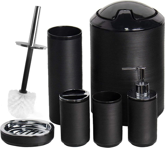 CERBIOR Bathroom Accessories Set 6 Piece Spiral Pattern Bath Ensemble,Black