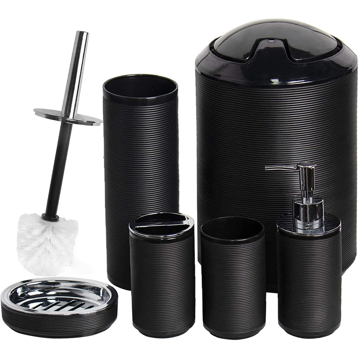 CERBIOR Bathroom Accessories Set 6 Piece Spiral Pattern Bath Ensemble,Black