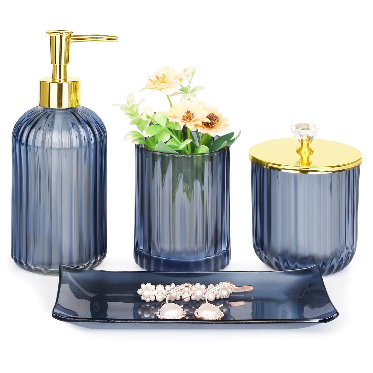 Haturi Glass Bathroom Accessories Set, Sage Green Bathroom Set, 4 Pcs