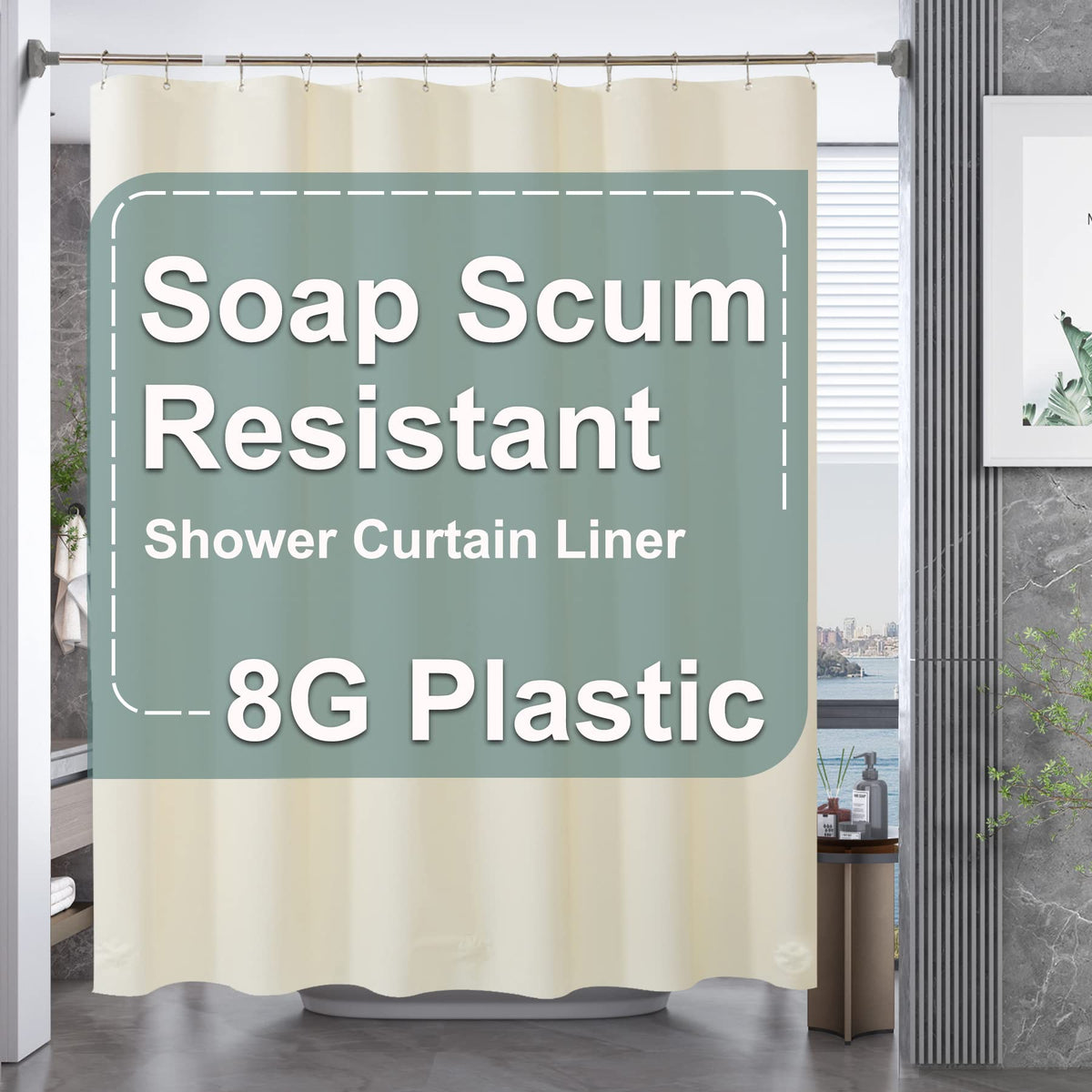 AmazerBath Plastic Shower Curtain Clear 72x74 Inches, Clear Shower Curtain Heavy Duty 8G Premium PEVA, Weighted Shower Curtains for Bathroom Accessories with 3 Big Stones and 12 Rustproof Grommets