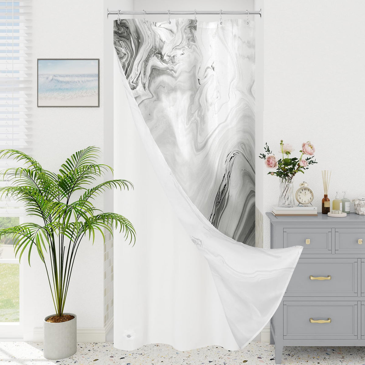 Blue Marble Fabric Shower Curtain, Abstract Watercolor, 72 x 72 Inches