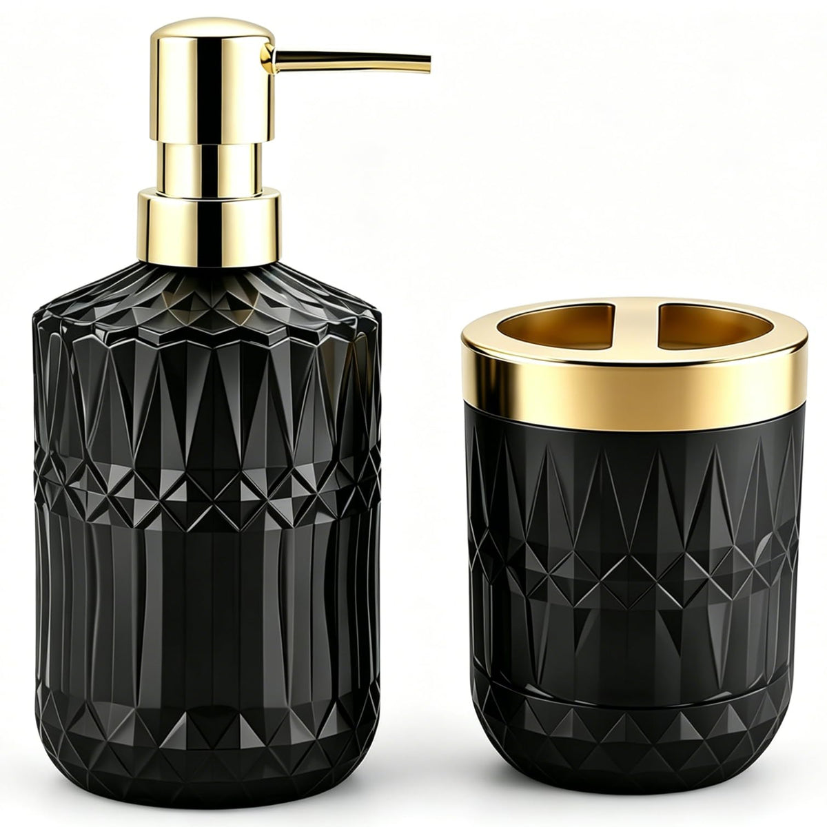 2PCS Brown Glass Bathroom Set, Soap Dispenser & Toothbrush Holder, Vintage