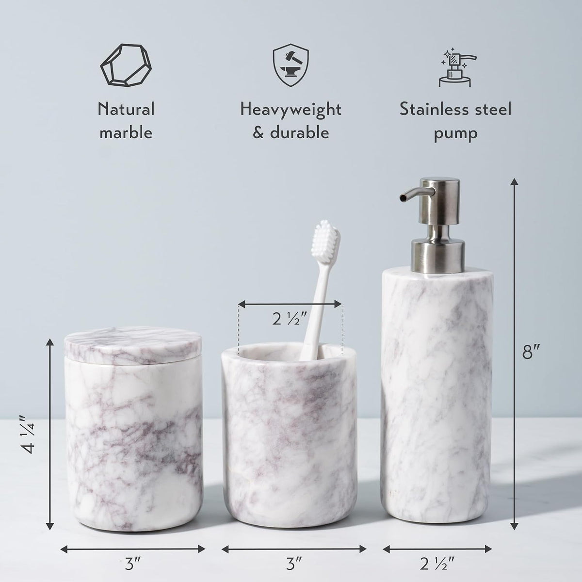 Cork & Mill Marble Bathroom Accessories Set, White Vanity Decor